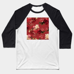 Just Flowers on Red Repeat 5748 Baseball T-Shirt